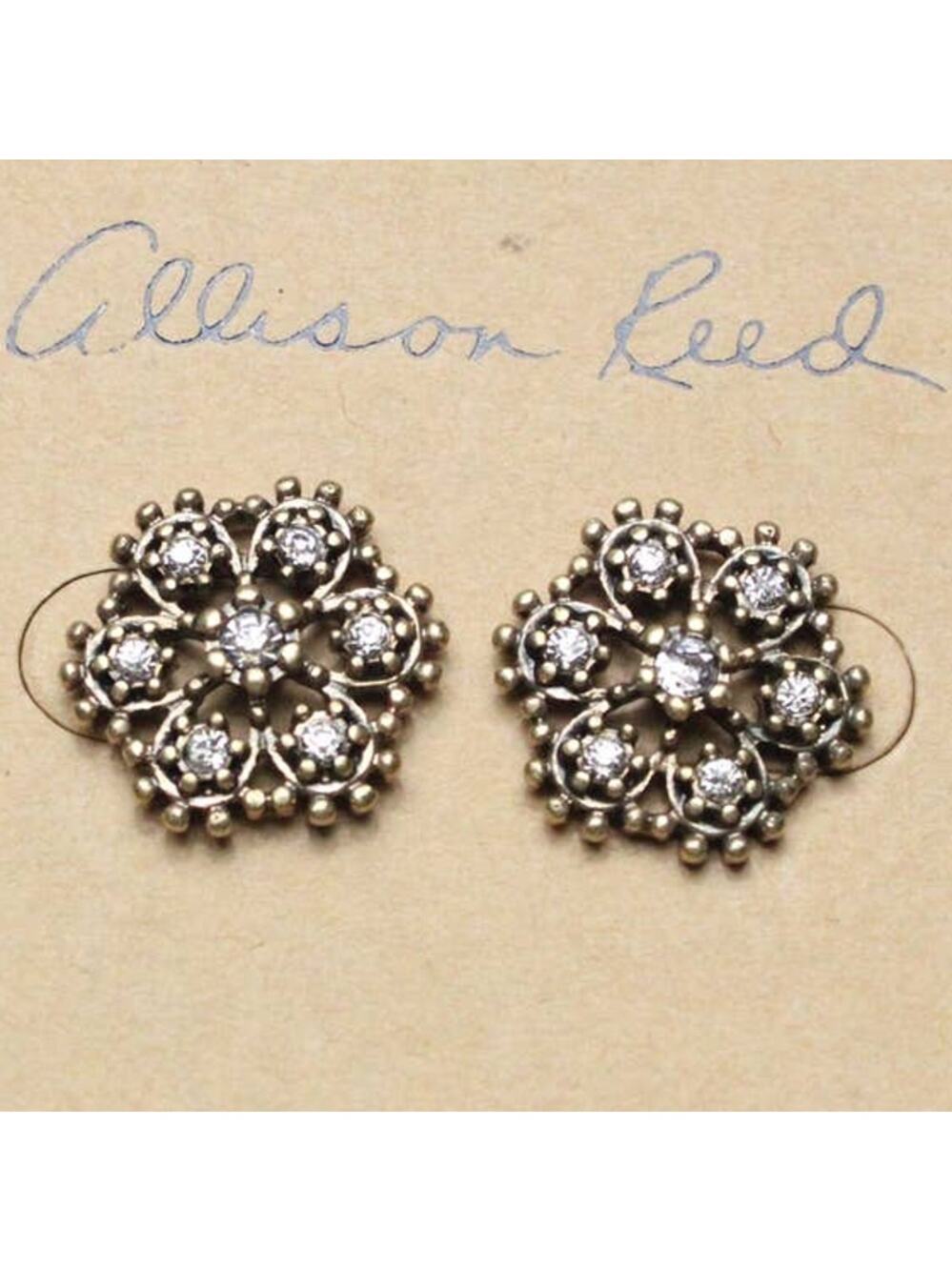 Allison Reed Gold Rhinestone Crystal Round Stud Post Fashion Earrings ~ NEW
